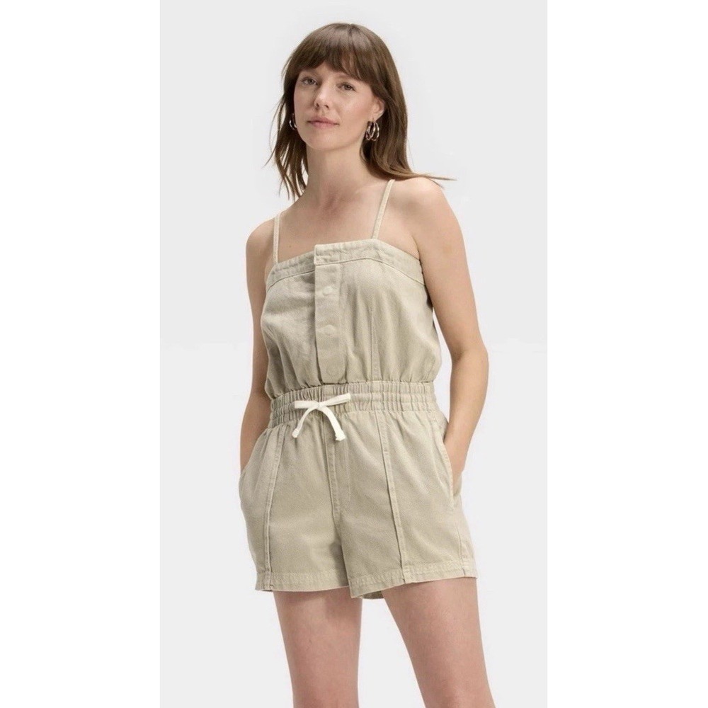 Women's Denim Romper Beach Size Small Khaki Green With Pockets Universal Thread